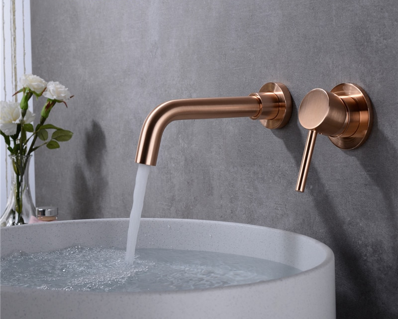 AODEYI Matte Brass Wall Mounted Basin Faucet Single Handle Bathroom Mixer Tap Hot Cold Sink Faucet Rotation Spout Burnished Gold