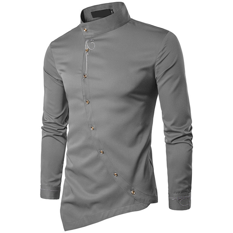 VISADA JAUNA 2018 New Men's Fashion Cotton Long Sleeved Shirt Solid Color Slim Fit Shirts Men Casual Irregular Man Dress N8931